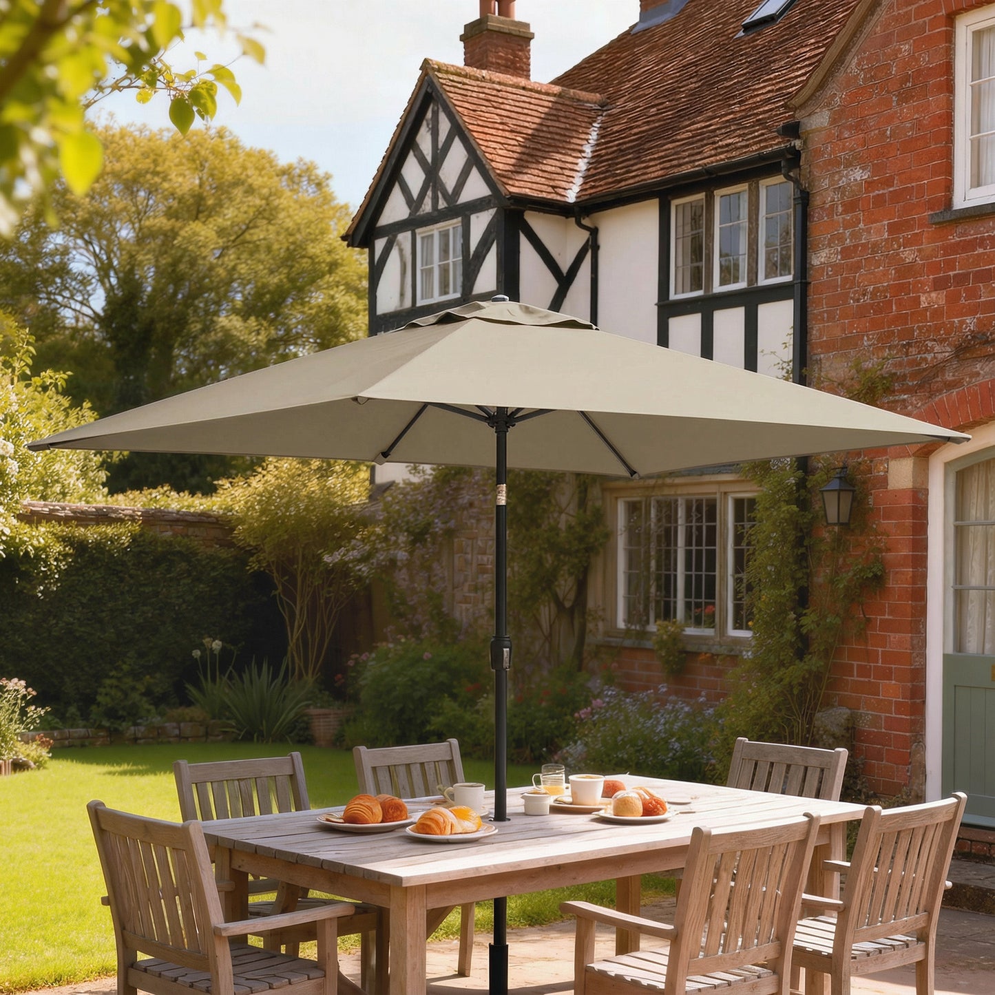 Garden Parasol, Outdoor Umbrella with Tilt Function, Khaki