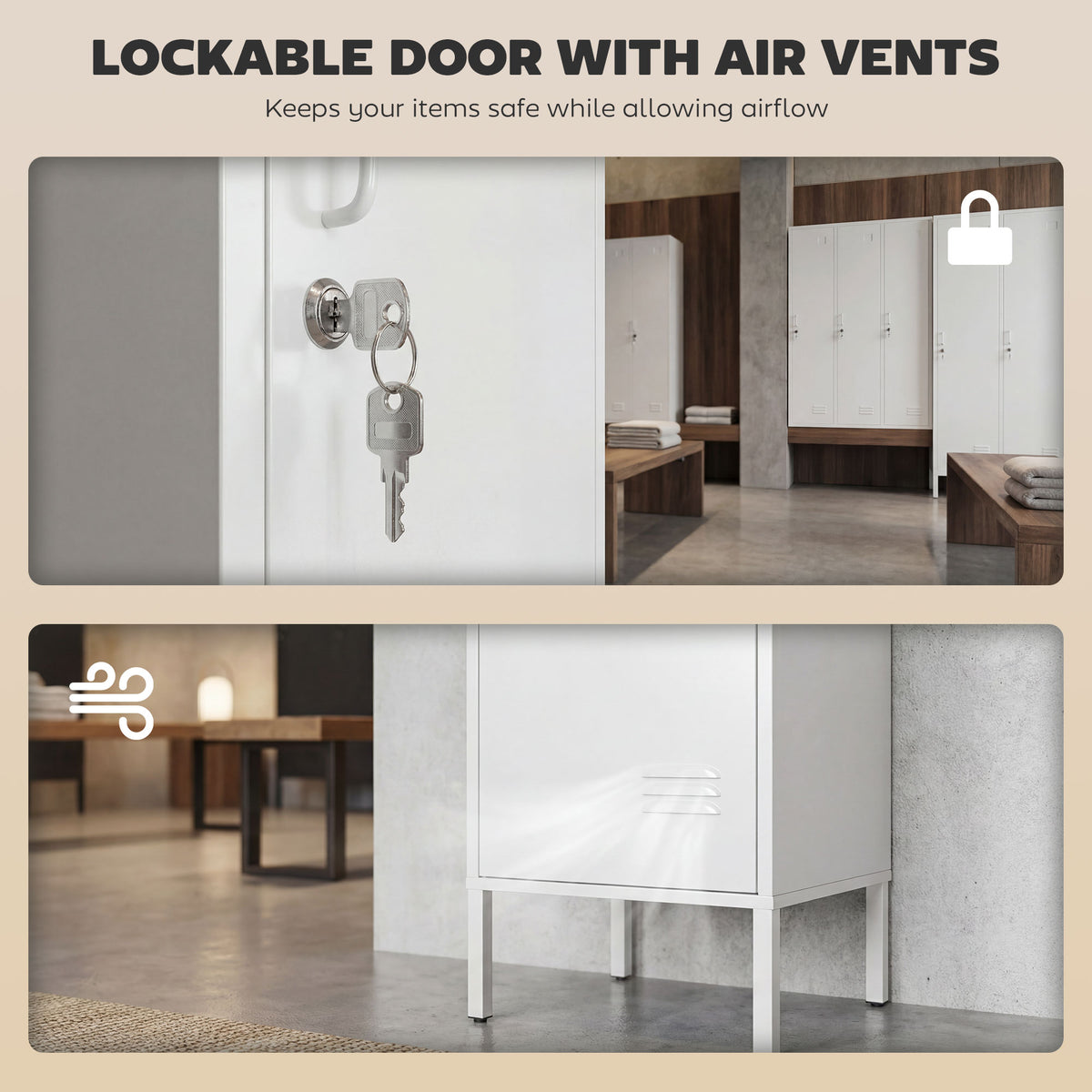 Lockable Steel Storage Locker with Hanging Rail and Shelf - White