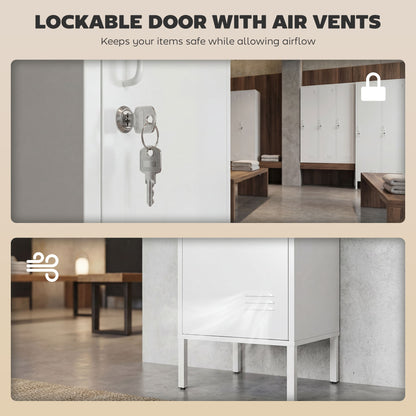 Lockable Steel Storage Locker with Hanging Rail and Shelf - White