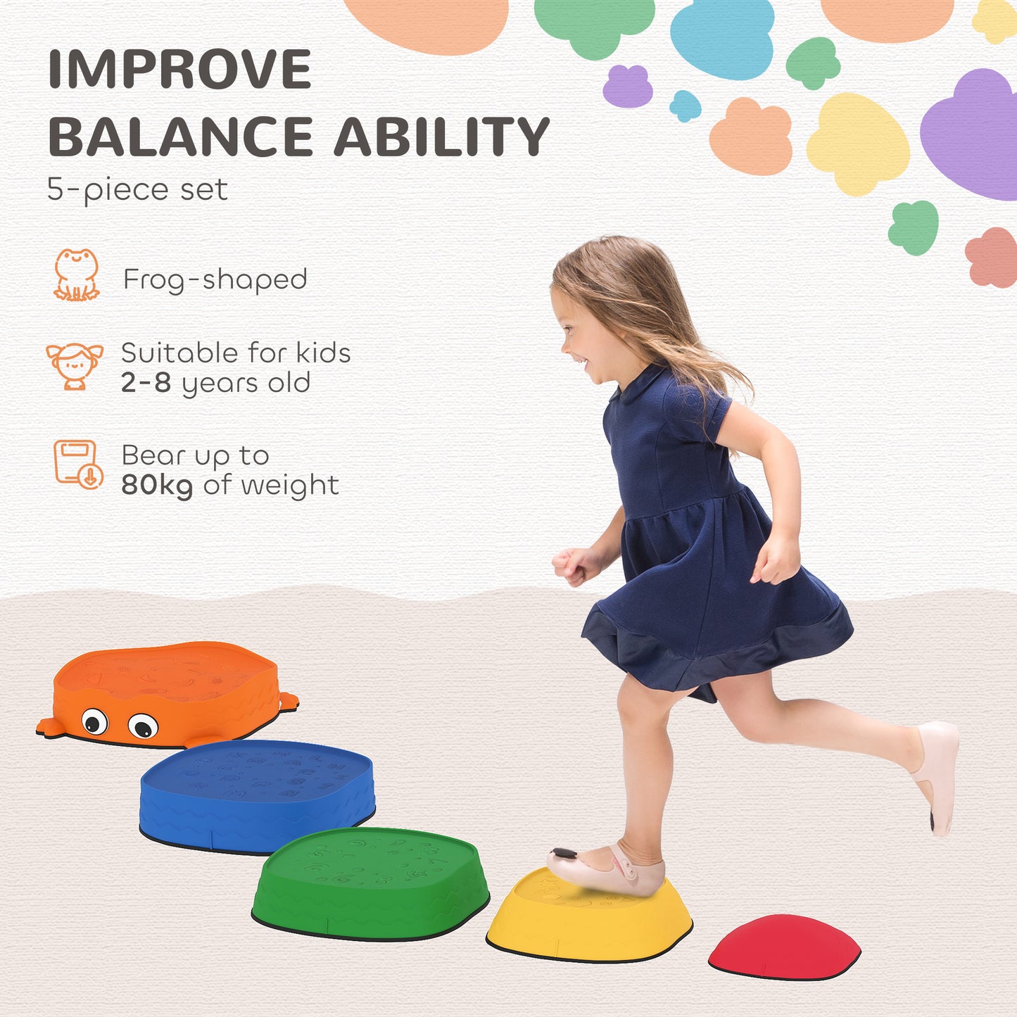 5PCS Kids Stepping Stones, Frog-Shaped Balance Stepping Stones