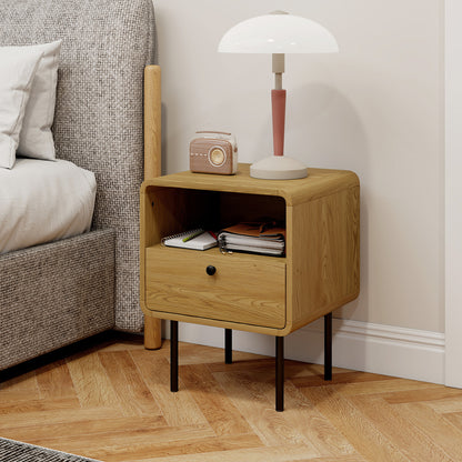 Bedside Table with Drawer and Shelf, Modern Bedside Cabinet, Oak