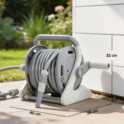 Portable Garden Hose Reel, 20+2 m Wall-Mounted Hose Reel, Grey