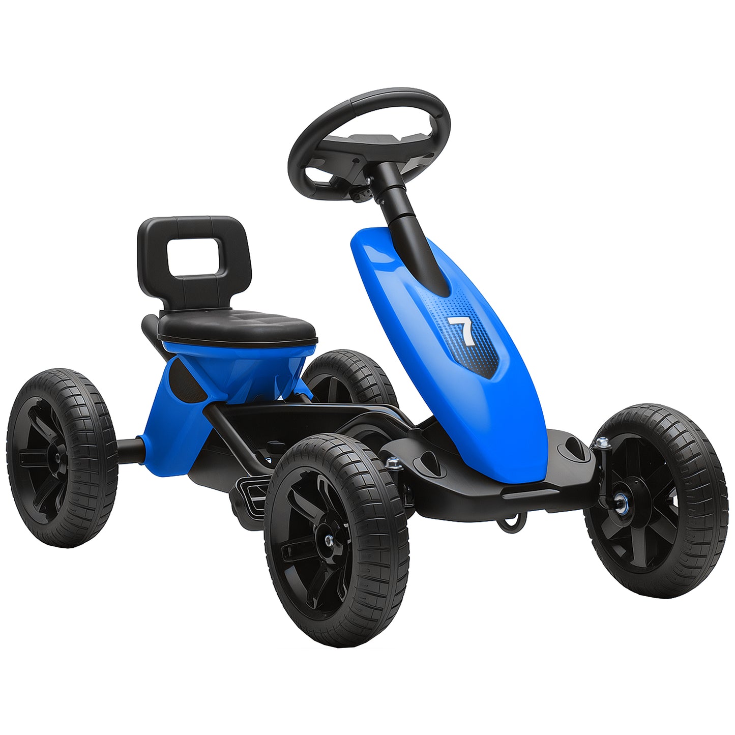 Pedal Go-Kart for Kids with Silent EVA Wheels, Metal Frame, Blue