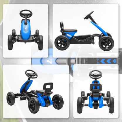 Pedal Go-Kart for Kids with Silent EVA Wheels, Metal Frame, Blue