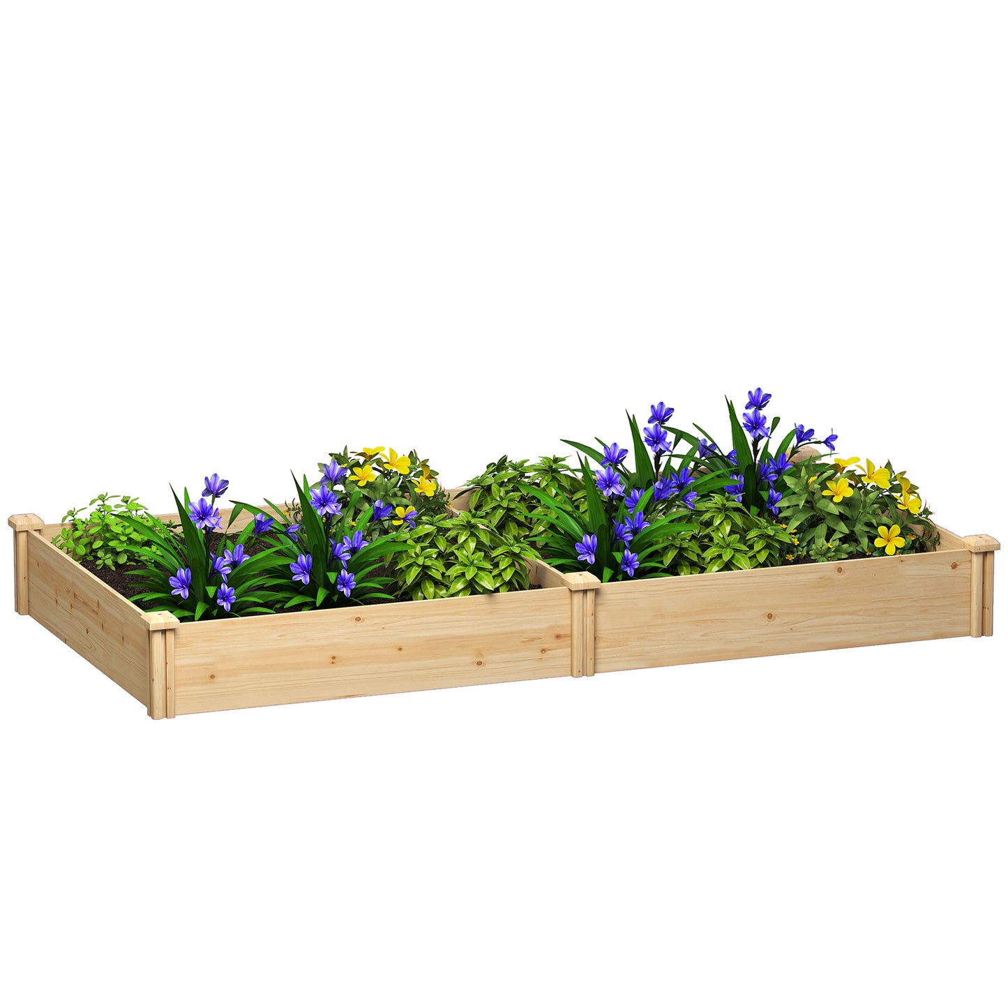 Raised Garden Bed, Wooden Planter Box with Divider and Open Bottom