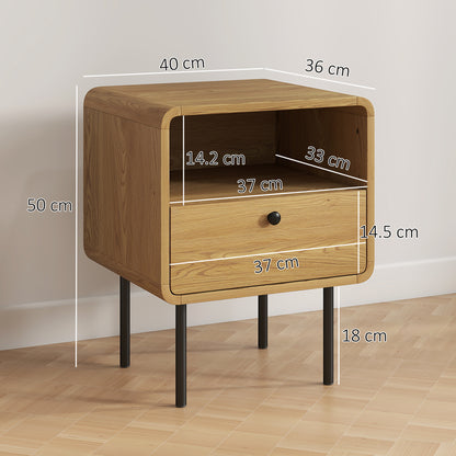 Bedside Table with Drawer and Shelf, Modern Bedside Cabinet, Oak