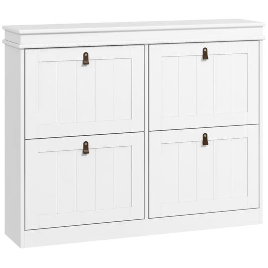 Slim Shoe Cabinet with Adjustable Shelves for Hallway, White