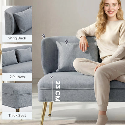 2 Seater Sofa, Small Sofa with Wing Back, Thick Seat, Light Grey