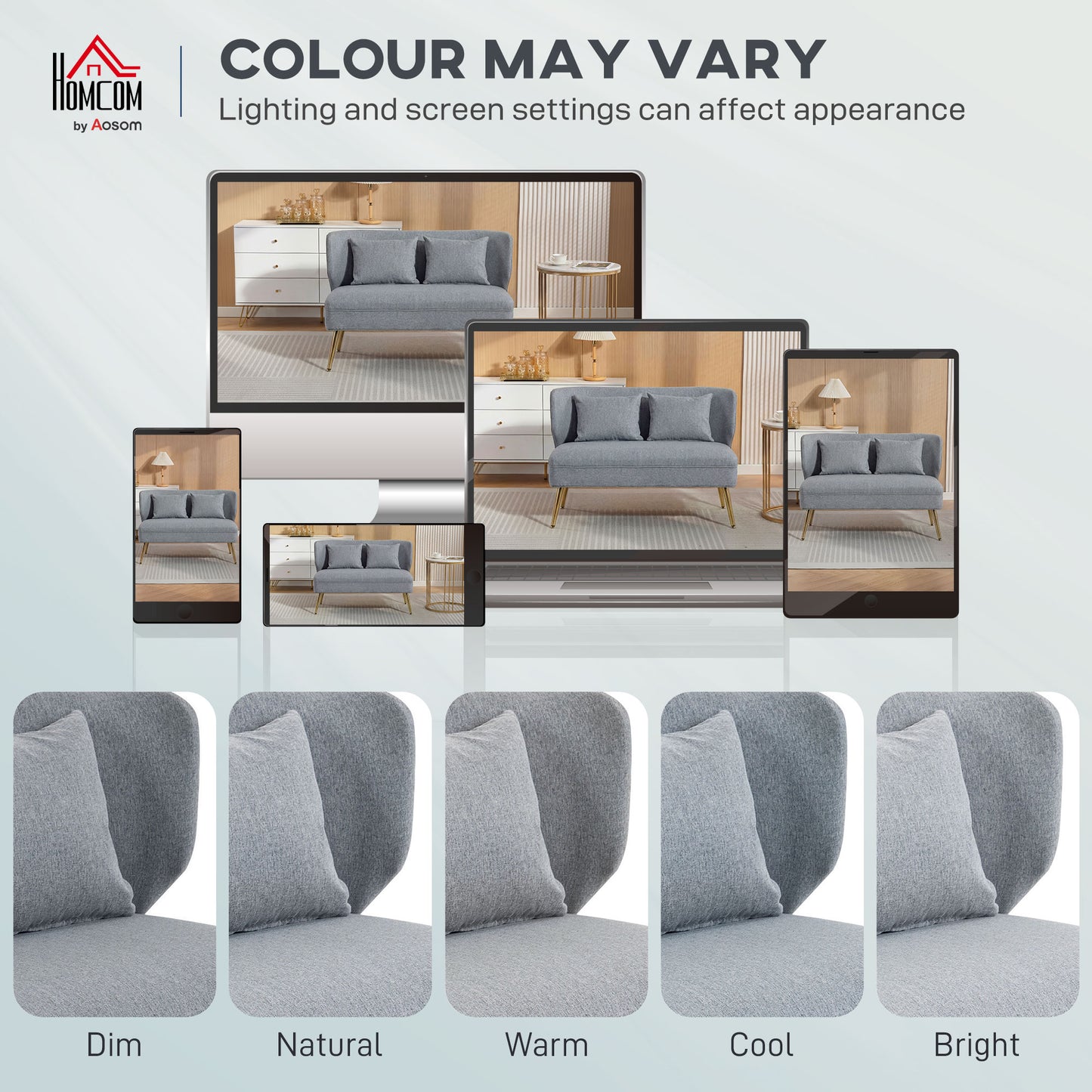2 Seater Sofa, Small Sofa with Wing Back, Thick Seat, Light Grey