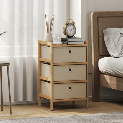 Chest of Drawers, 3 Drawers Dresser with Bamboo Frame, Cream White