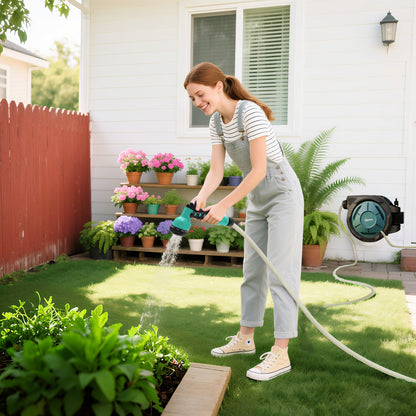 Retractable Hose Reel Wall Mounted with Lock, Black