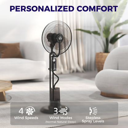 Spray Misting Fan, Pedestal Fan w/ Oscillation, Tilt, 4 Speeds
