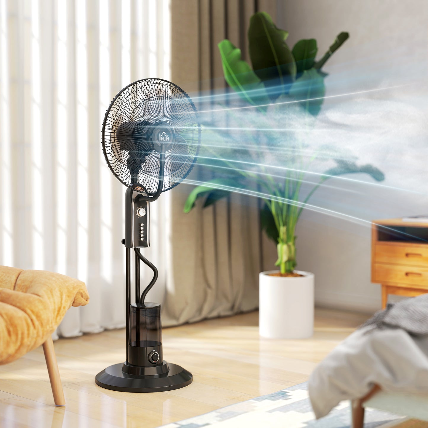 Spray Misting Fan, Pedestal Fan w/ Oscillation, Tilt, 4 Speeds
