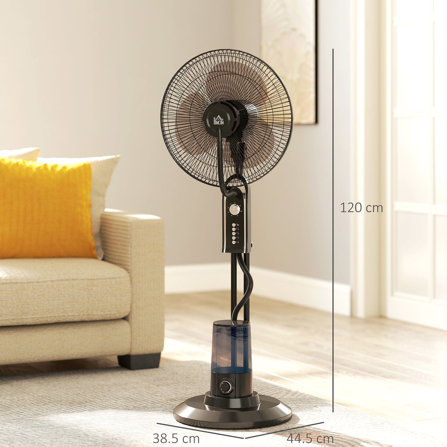 Spray Misting Fan, Pedestal Fan w/ Oscillation, Tilt, 4 Speeds