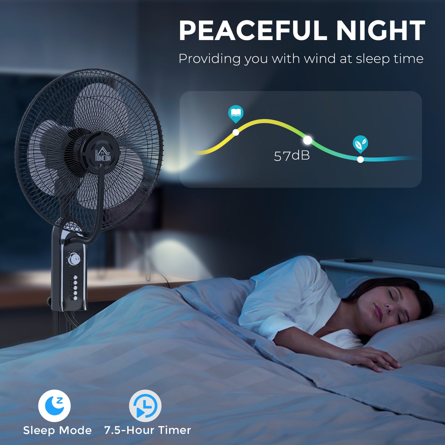 Spray Misting Fan, Pedestal Fan w/ Oscillation, Tilt, 4 Speeds