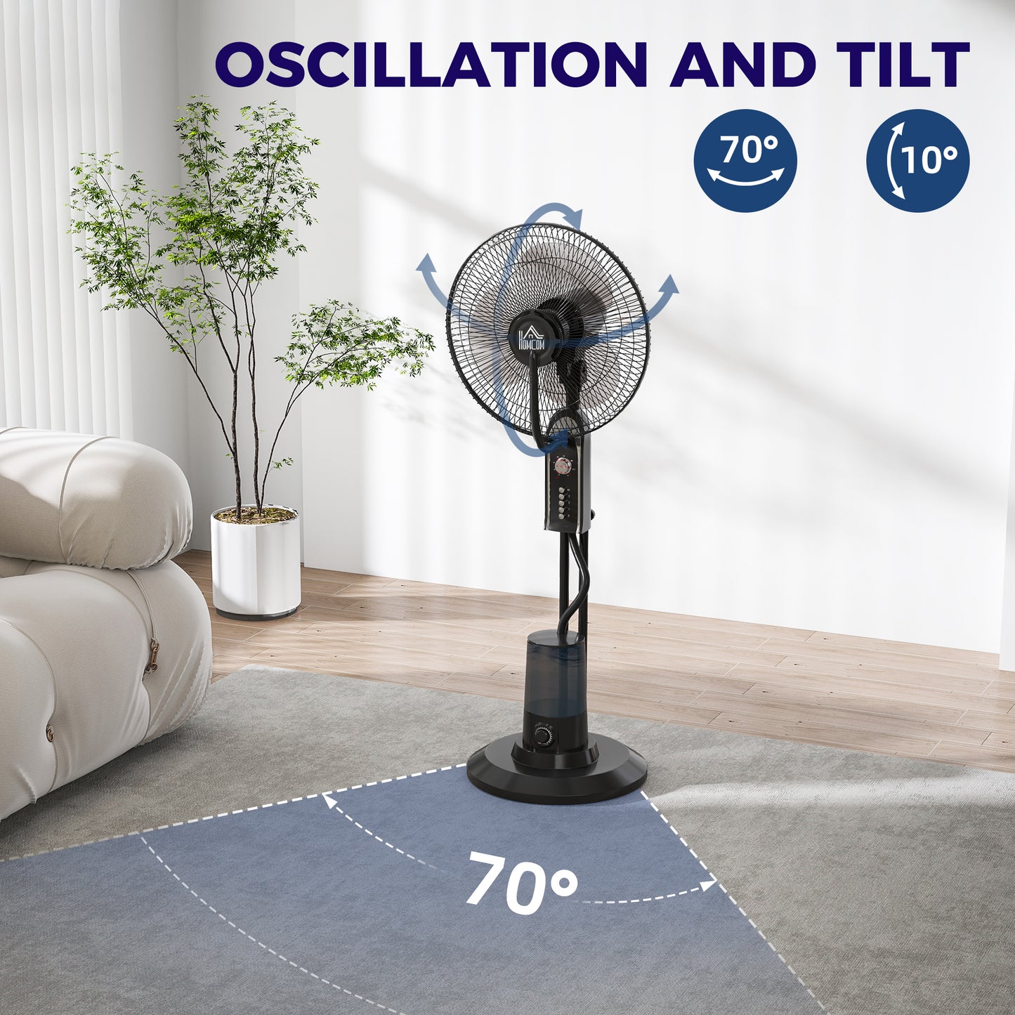 Spray Misting Fan, Pedestal Fan w/ Oscillation, Tilt, 4 Speeds