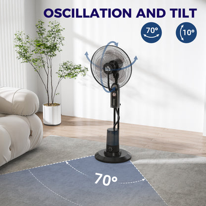 Spray Misting Fan, Pedestal Fan w/ Oscillation, Tilt, 4 Speeds