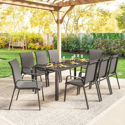 9 Pieces Patio Dining Set with Stackable Chairs, Dark Grey