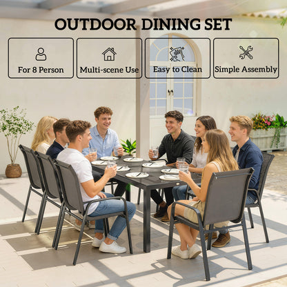 9 Pieces Patio Dining Set with Stackable Chairs, Dark Grey