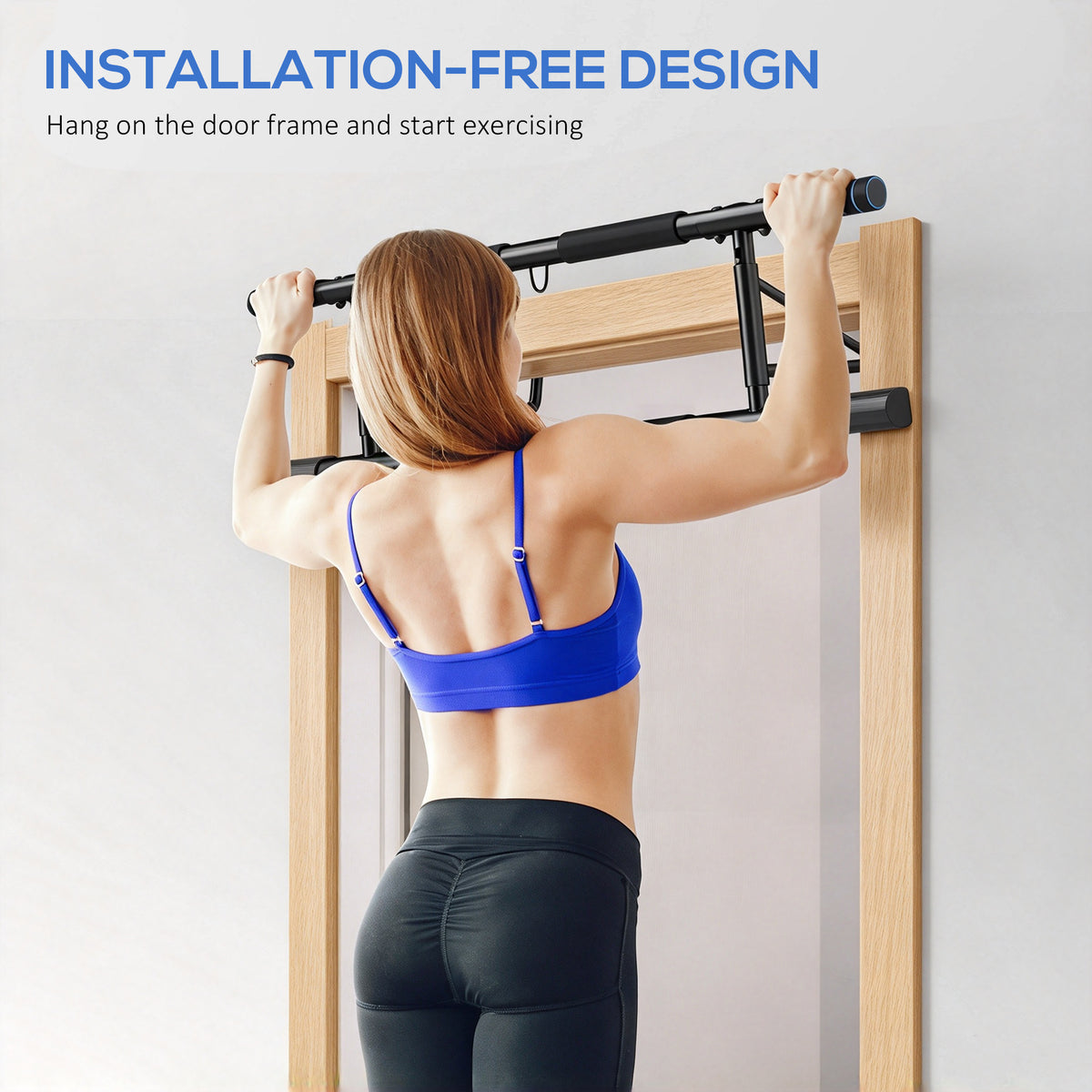 Folding Doorway Pull-Up Bar with Resistance Band for 70-90cm Frames - Blue & Black