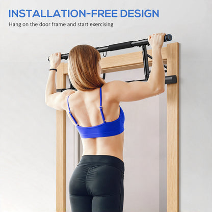 Folding Doorway Pull-Up Bar with Resistance Band for 70-90cm Frames - Blue & Black