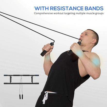 Folding Doorway Pull-Up Bar with Resistance Band for 70-90cm Frames - Blue & Black