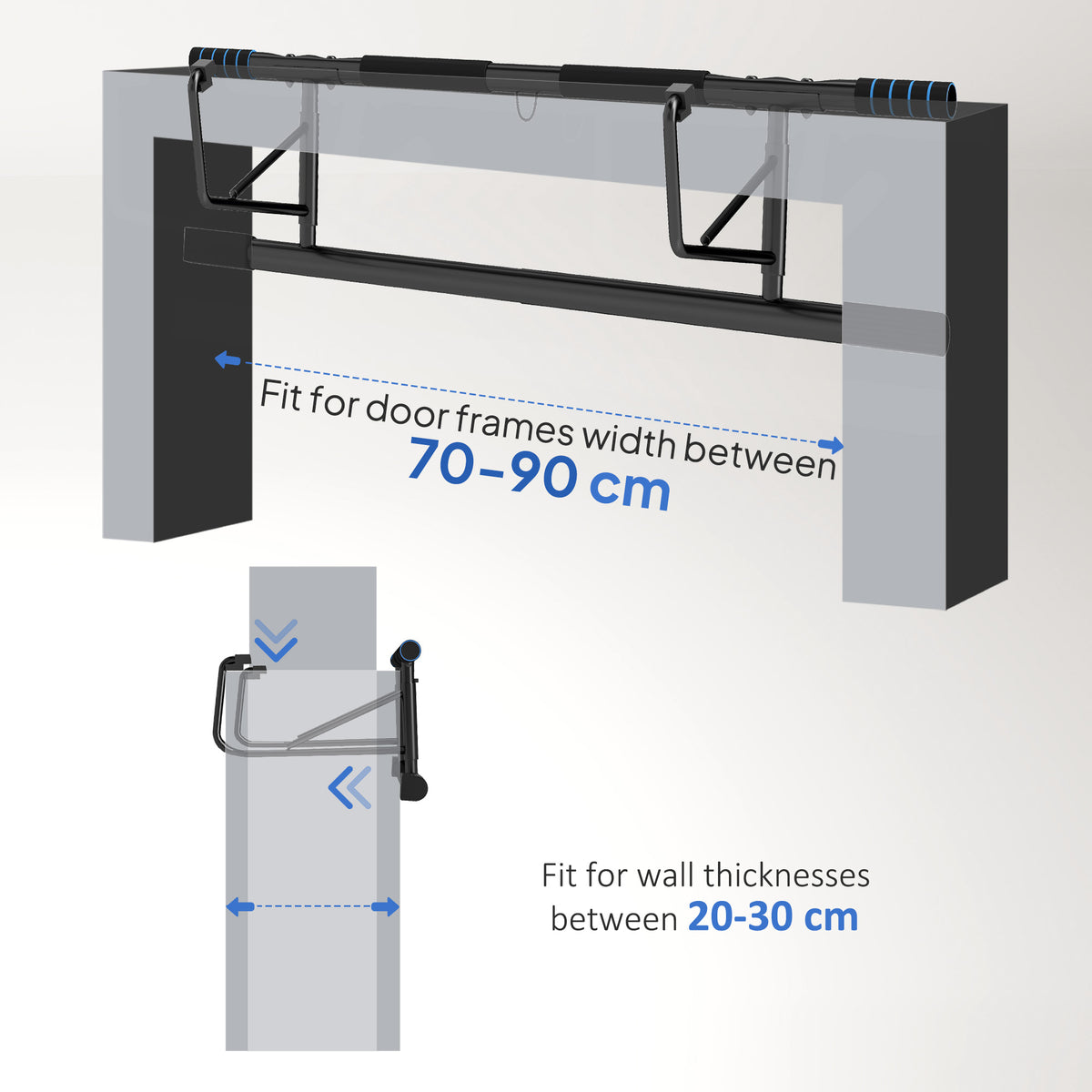 Folding Doorway Pull-Up Bar with Resistance Band for 70-90cm Frames - Blue & Black