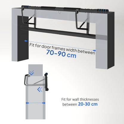 Folding Doorway Pull-Up Bar with Resistance Band for 70-90cm Frames - Blue & Black