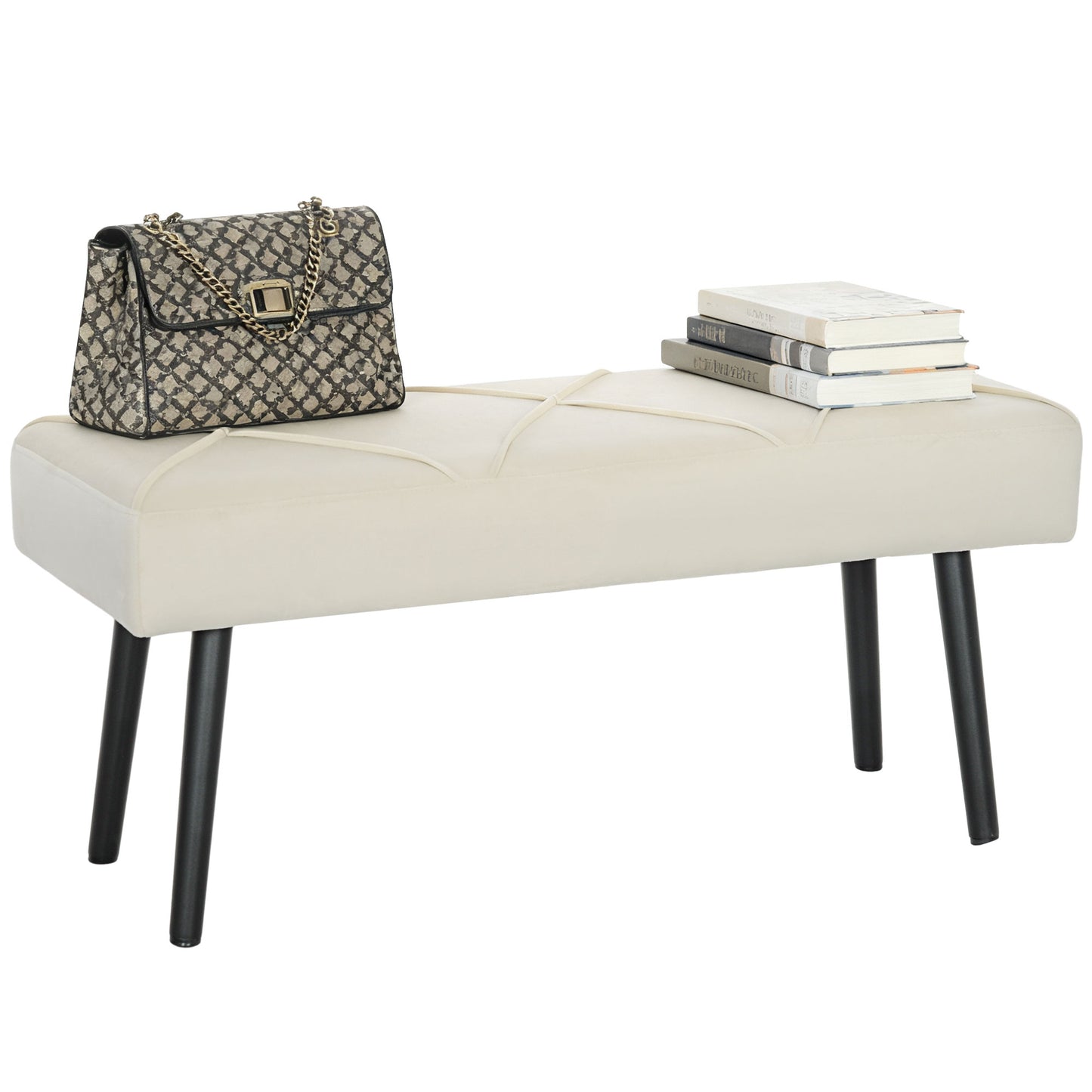 Upholstered Hallway Bench with X-Shape Design and Legs, Cream