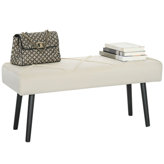 Upholstered Hallway Bench with X-Shape Design and Legs, Cream