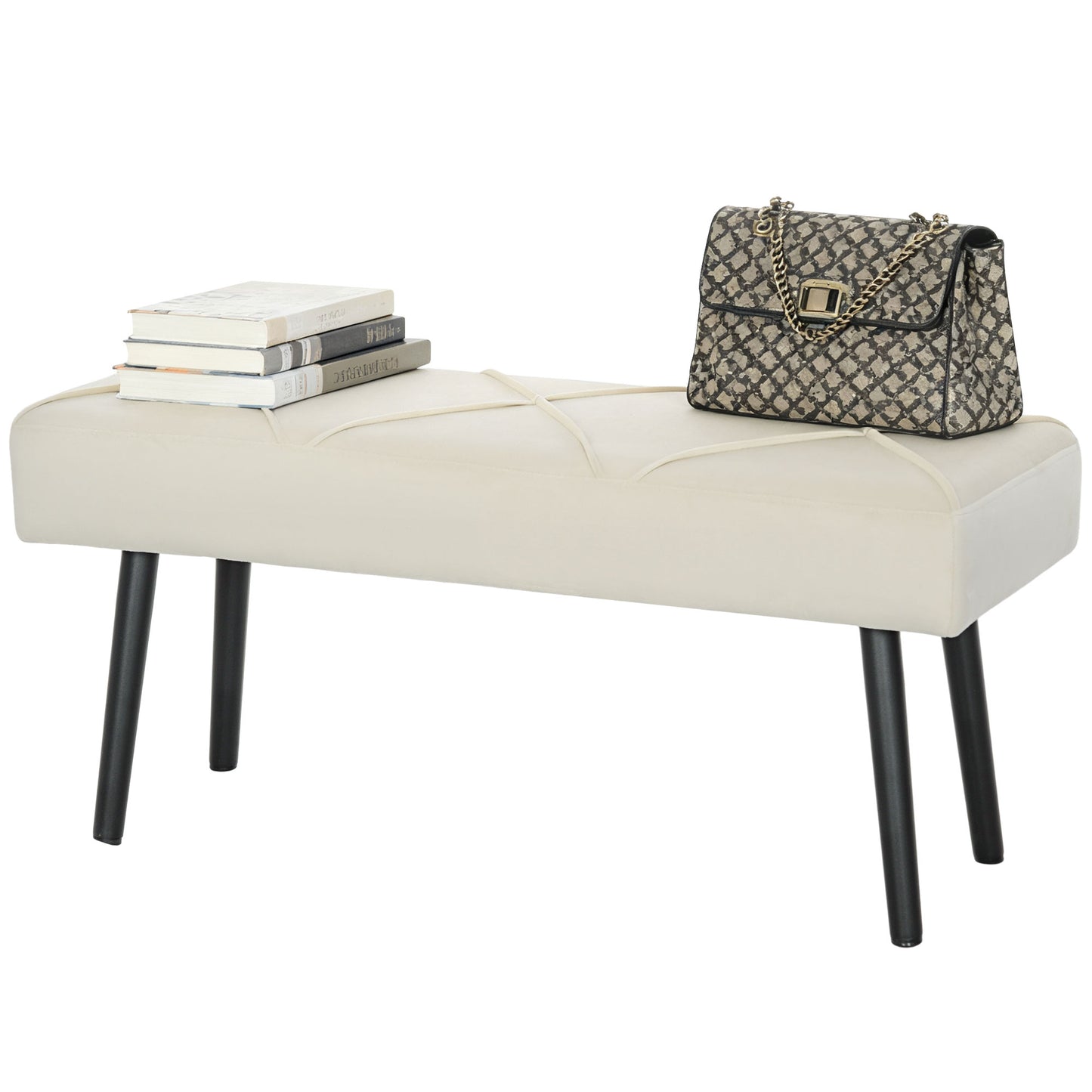 Upholstered Hallway Bench with X-Shape Design and Legs, Cream