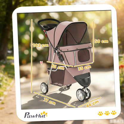 Dog Stroller, 3 Wheels Foldable Pet Stroller with Adjustable Canopy, Storage Basket, Cup Holder, Cat Dog Pram with Breathable Mesh for Small Miniature Breeds, Coffee