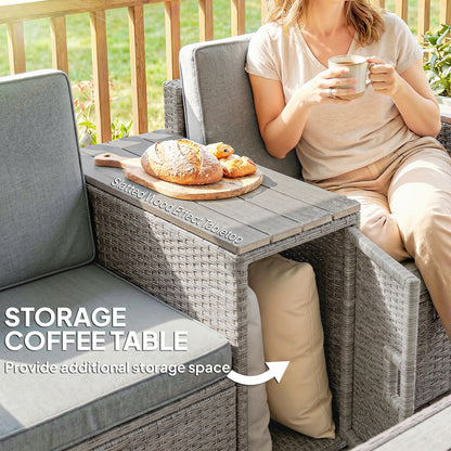 5 Piece Rattan Garden Furniture Set w/ Storage Table, Dark Grey