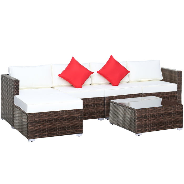 5-Seater Rattan Furniture Set- Brown/Milk White