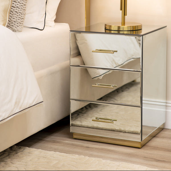 Harper Mirrored Side Table – Champagne Gold Details