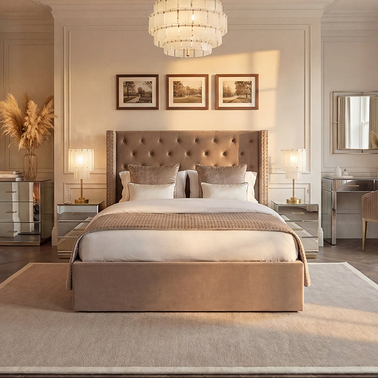 Harper Mirrored Side Table – Champagne Gold Details