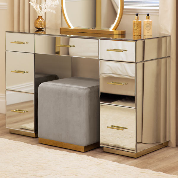 Harper Stool - Dove Grey - Brass Base