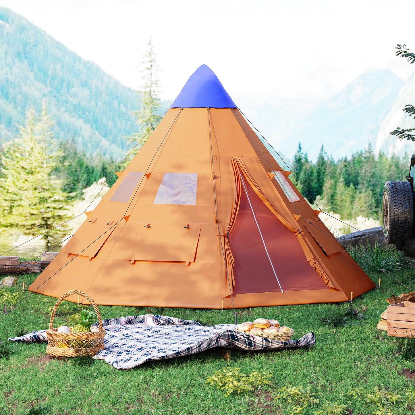 6-7 Person Large Family Party Camping Tent W/ Carrying Bag, Orange