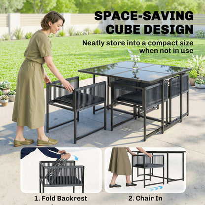Garden Dining Set, Outdoor Table and Chairs with Foldable Backrest