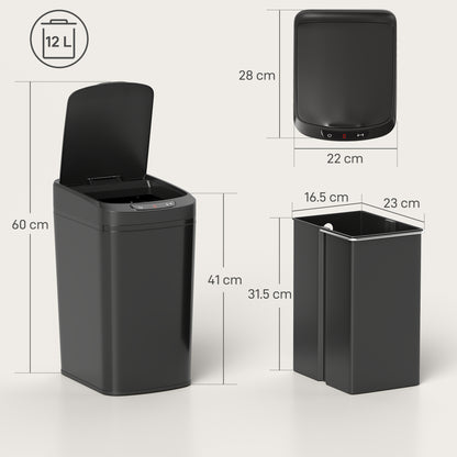 12L Sensor Bin, Automatic Touchless Motion Sensor Kitchen Bin, Black