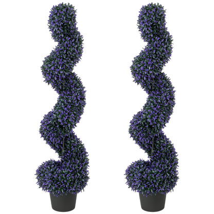 Set of 2 Artificial Boxwood Topiary Tree, Spiral Topiary Tree with 840 Leaves, Fake Plants in Pot for Indoor Outdoor Decor, 120cm, Purple