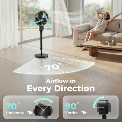 20 dB Silent Standing Fan for Bedroom, 42" Pedestal Fan with 70° Oscillating, 90° Vertical Tilt, 8 Speeds, Remote Control, 12H Timer, Adjustable Height, Child Lock, Black