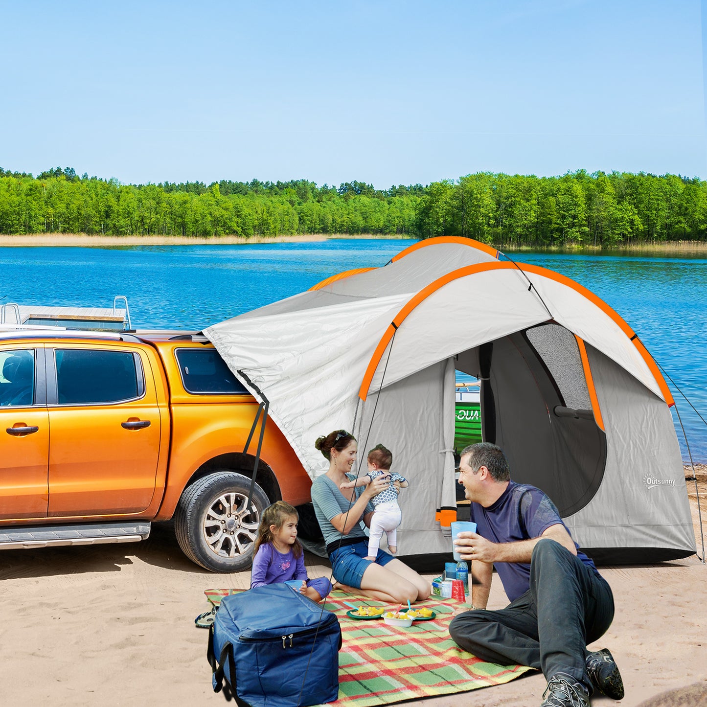 SUV Car Tent for Camping, Waterproof PU2000mm, 5 Man Tailgate Tent, for SUV Van Pickup, 2.4 x 2.1 m, Grey and Orange