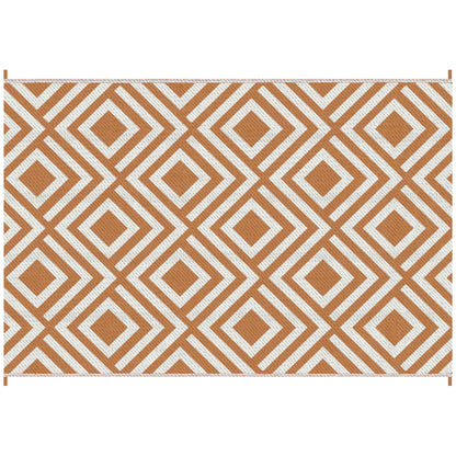 Reversible Outdoor Rug with Carry Bag and Ground Stakes, Waterproof Plastic Straw Mat for Backyard, Deck, RV, Picnic, Beach Brown & White