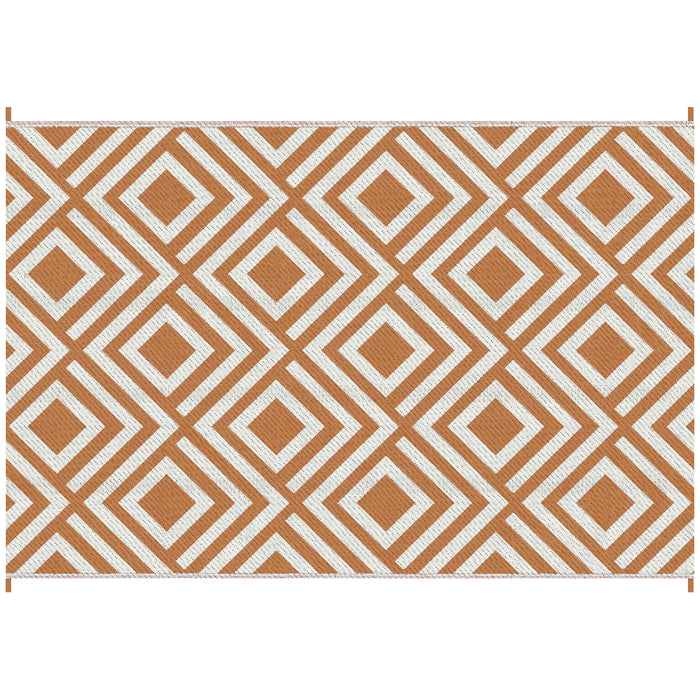 Reversible Outdoor Rug with Carry Bag and Ground Stakes, Waterproof Plastic Straw Mat for Backyard, Deck, RV, Picnic, Beach Brown & White