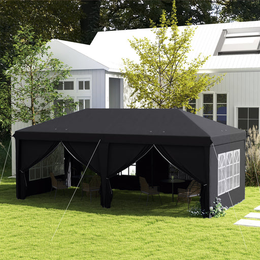 3 x 6 m Pop Up Gazebo with Sides and Windows, Height Adjustable Party Tent with Storage Bag for Garden, Camping, Event, Grey