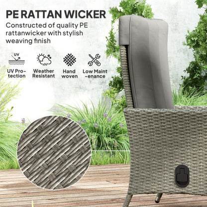 Rattan Garden Recliner Chair with Adjustable Backrest, Grey