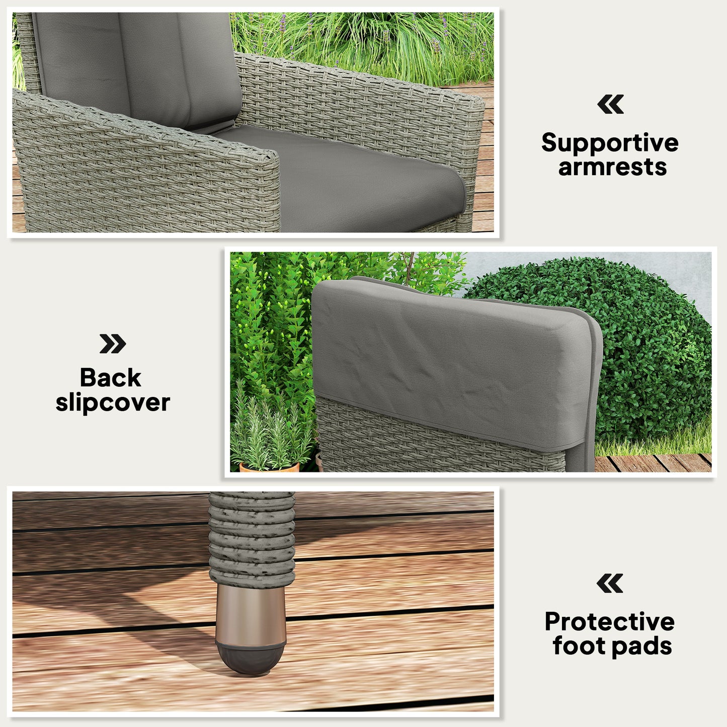 Rattan Garden Recliner Chair with Adjustable Backrest, Grey