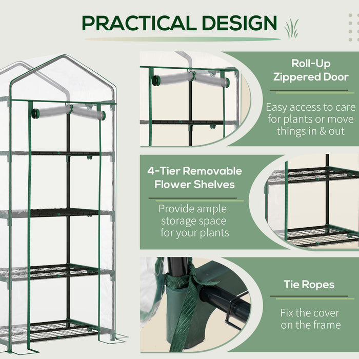 4 Tiers Mini Portable Greenhouse Plant Grow Shed Metal Frame Transparent Clear Cover 160H x 70L x 50Wcm