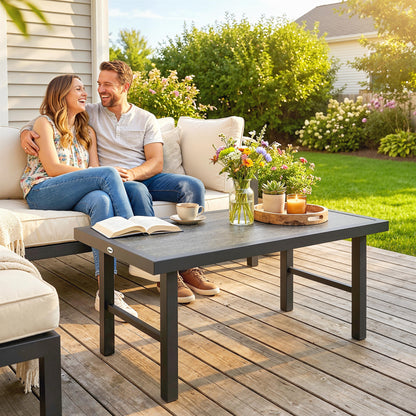 Garden Coffee Table with SPC Woodgrain Tabletop, Dark Grey